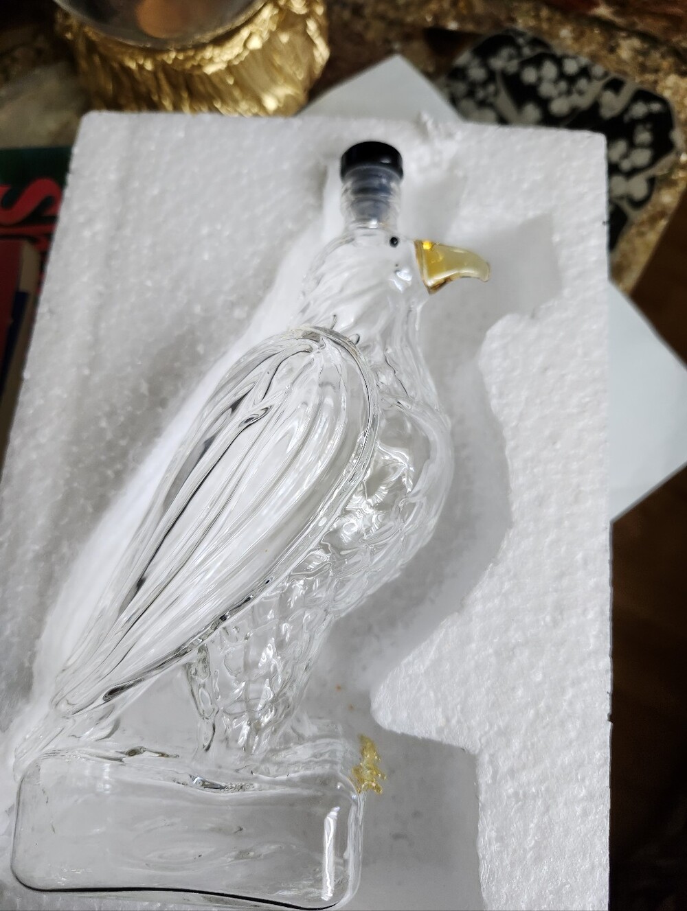 Clear Glass Eagle Decanter with Gold Beak
